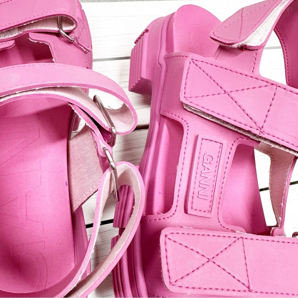 GANNI Recycled Rubber Chunky Logo Pink Platform Sandal 40 - Picture 12 of 12